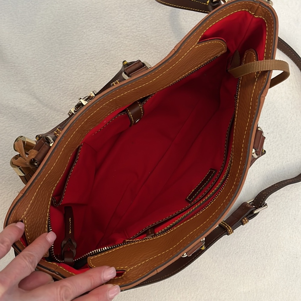 Dooney and Bourke saddle tan rich pebble leather convertible crossbody. - Picture 4 of 6